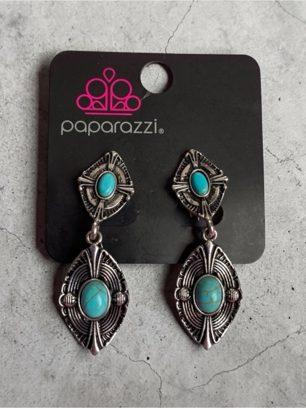 Silver and Turquoise Dangle Clip On Earrings